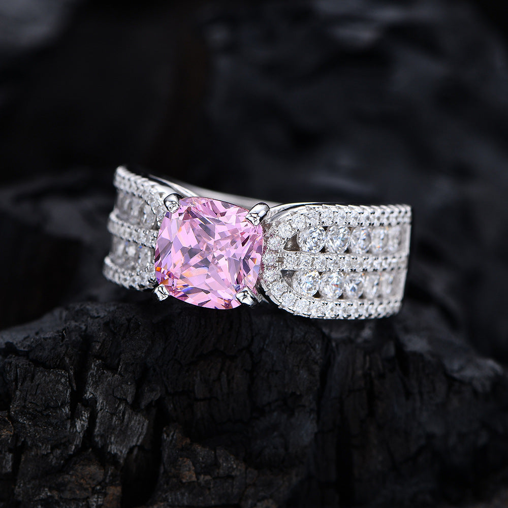 2.0-Carat Cushion Simulated Diamonds Engagement Ring in Multi Color