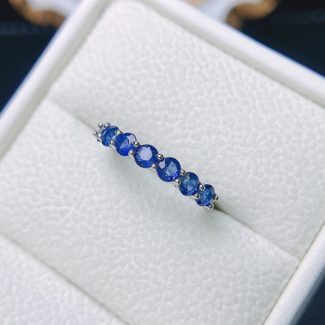 Sapphire Round Cut Wedding Band in Sterling Silver