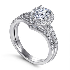 1.5-Carat Pear Cut Simulated Diamond Halo Wedding Set in White Gold-Plated Sterling Silver