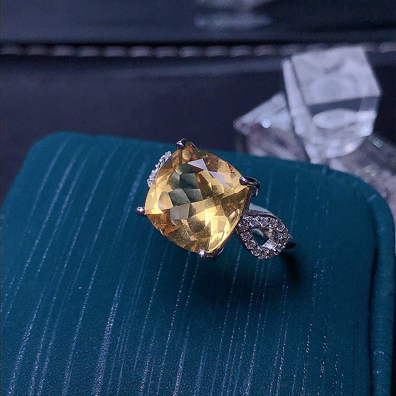 Natural Citrine Cushion Engagement Ring in Sterling Silver with White Gold Plating