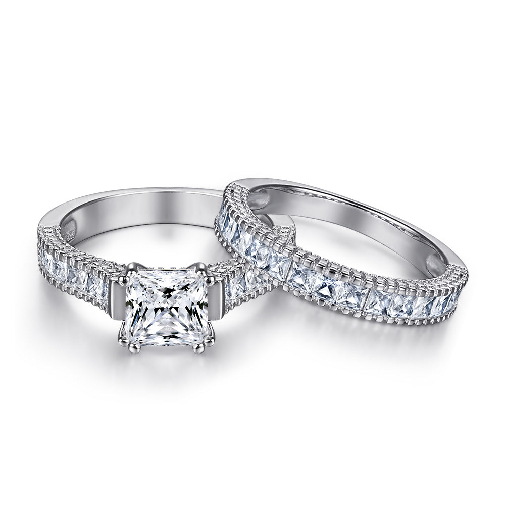 1.2-Carat Cushion Cut Simulated Colorless Diamond Wedding Set