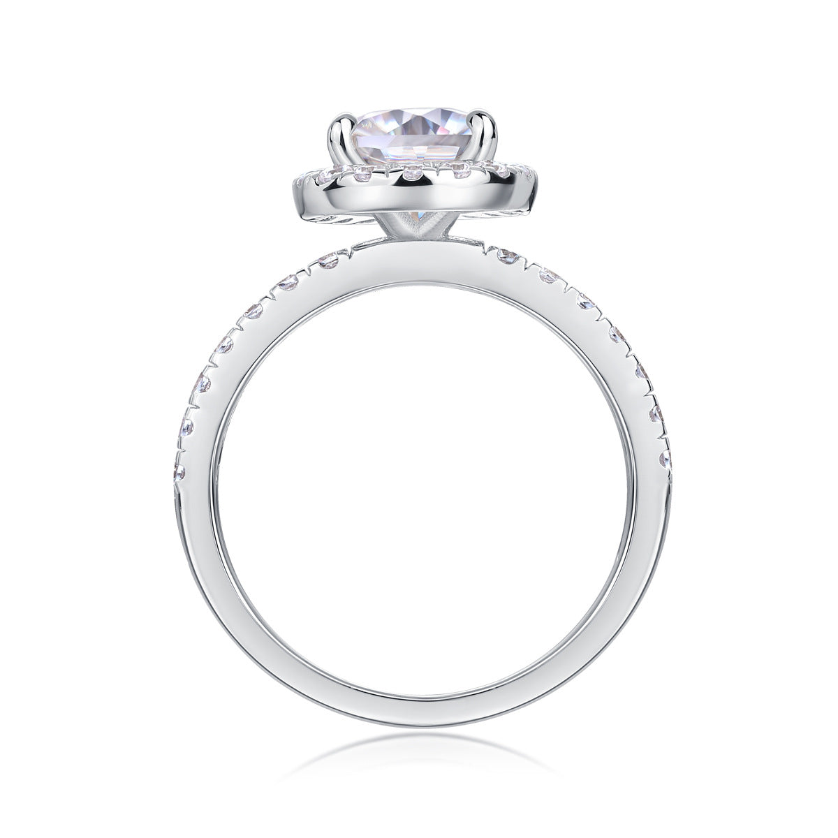 1.5-Carat Pear-Shaped Moissanite Halo Engagement Ring in White Gold-Plated Sterling Silver with GRA Certificate