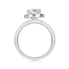 1.5-Carat Pear-Shaped Moissanite Halo Engagement Ring in White Gold-Plated Sterling Silver with GRA Certificate