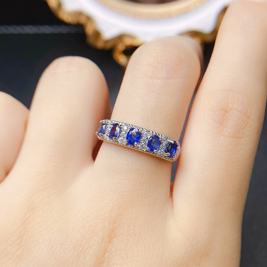 Sapphire Oval Cut Wedding Band in Sterling Silver