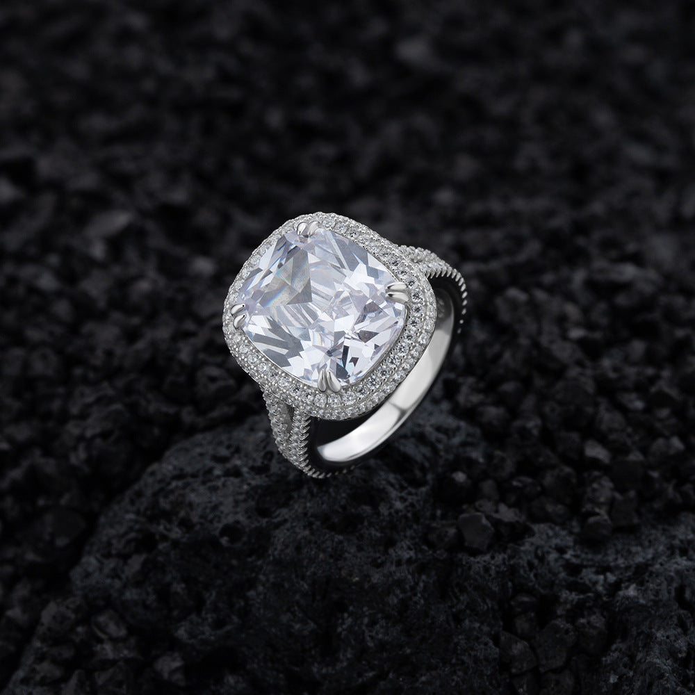 8-Carat Simulated Colorless Diamond Engagement Ring with Halo Design