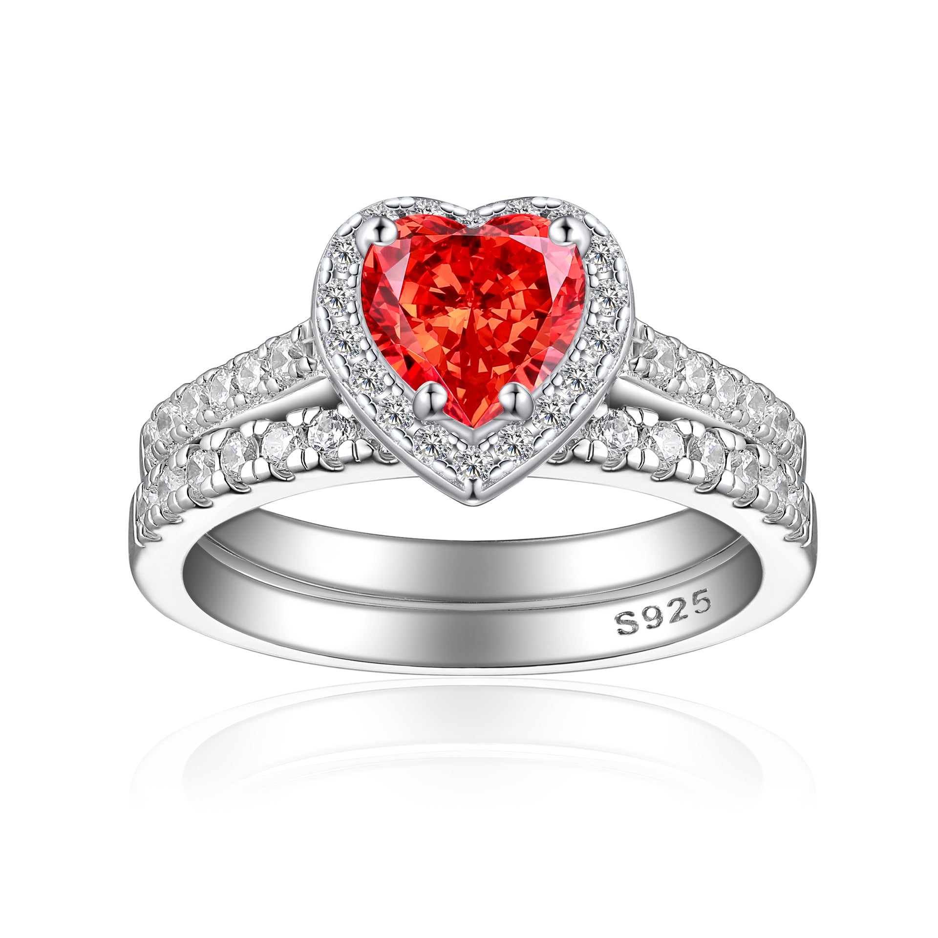 1.0-Carat Heart Cut Simulated Diamond Wedding Set with Accents & Halo Design