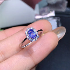 Tanzanite Oval Cut Ring and Necklace Set in Sterling Silver with White Gold Plating