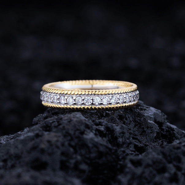 Simulated Diamond Round Wedding Band in 18K Gold-Plated Sterling Silver