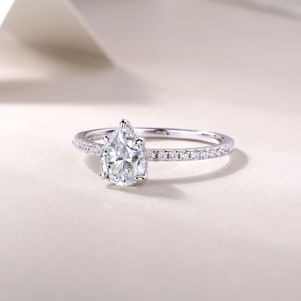 1-Carat Pear-Shaped Moissanite Engagement Ring in White Gold-Plated Sterling Silver with GRA Certificate