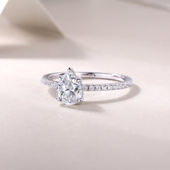 1-Carat Pear-Shaped Moissanite Engagement Ring in White Gold-Plated Sterling Silver with GRA Certificate