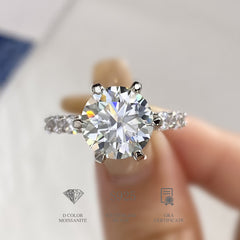 5-Carat Aurora Moissanite Engagement Ring in Sterling Silver with Six-Prong Setting with GRA Certificate