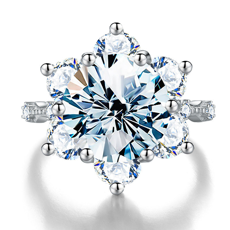 5-Carat Round Moissanite Sunburst Engagement Ring in Sterling Silver with GRA Certificate