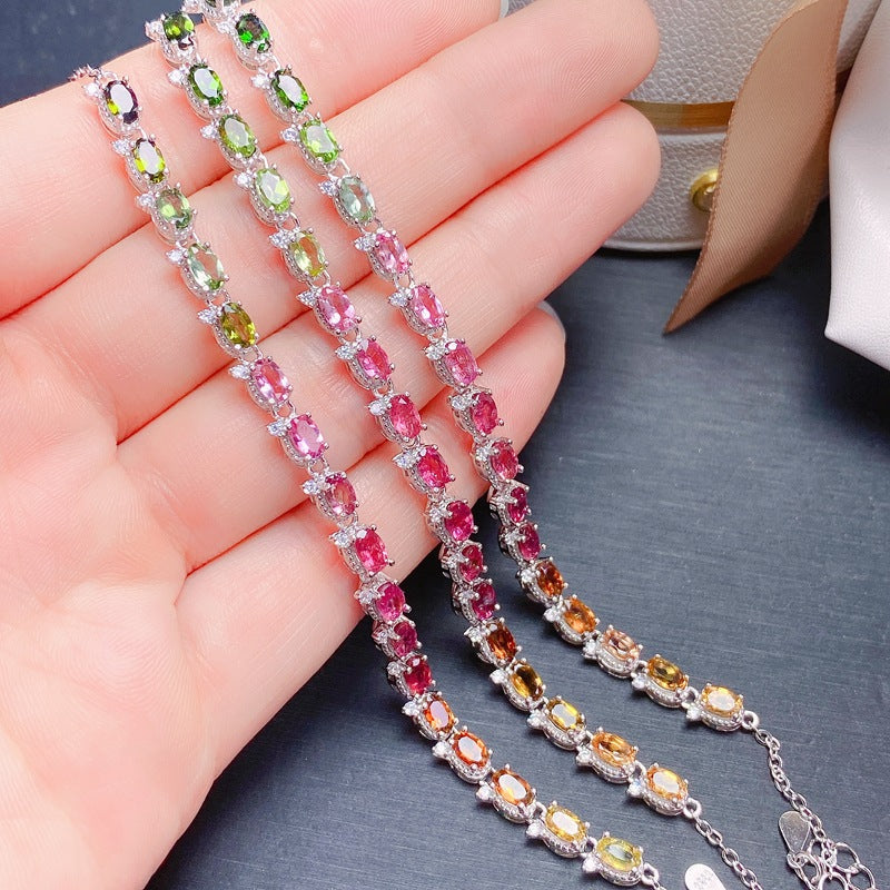 Tourmaline Oval Cut Bracelet in Sterling Silver with White Gold Plating