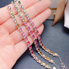 Tourmaline Oval Cut Bracelet in Sterling Silver with White Gold Plating