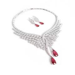 Luxury Wing Design Necklace and Earrings Set with Pear-Cut Simulated Diamonds