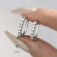 Moissanite Huggie Hoop Earrings in Sterling Silver with White Gold Plating with GRA Certificate