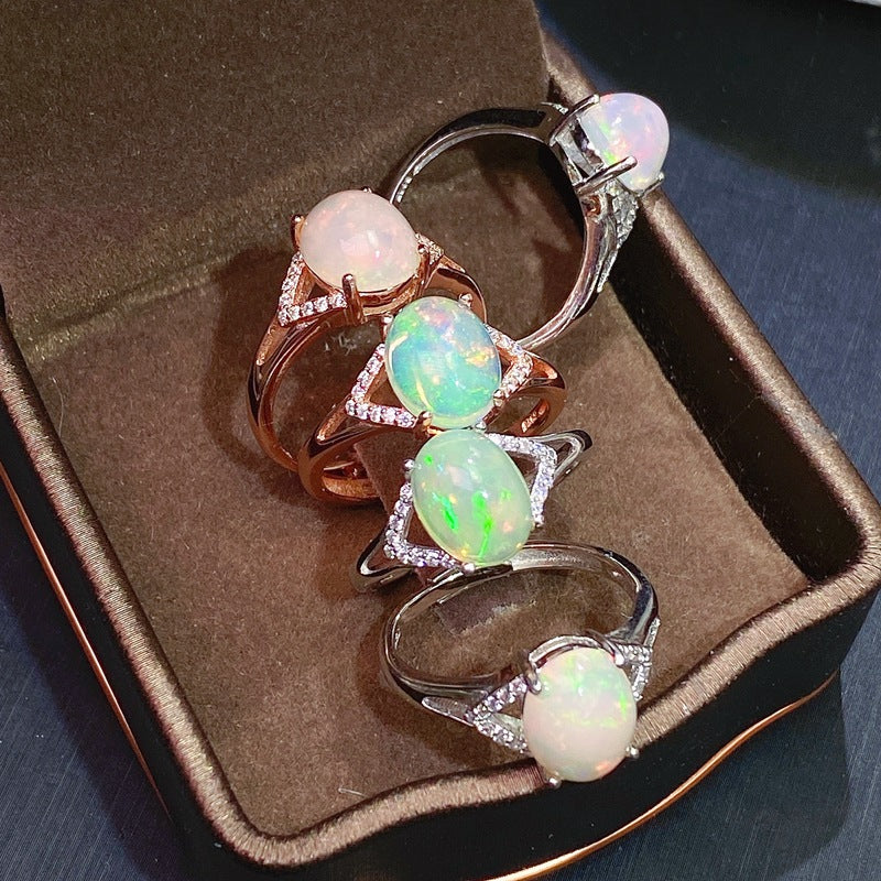 3-Carat Opal Oval Cut Ring in Sterling Silver with White Gold and Rose Gold Plating