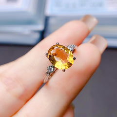 Citrine Oval Cut Engagement Ring in Sterling Silver with Accent Stones