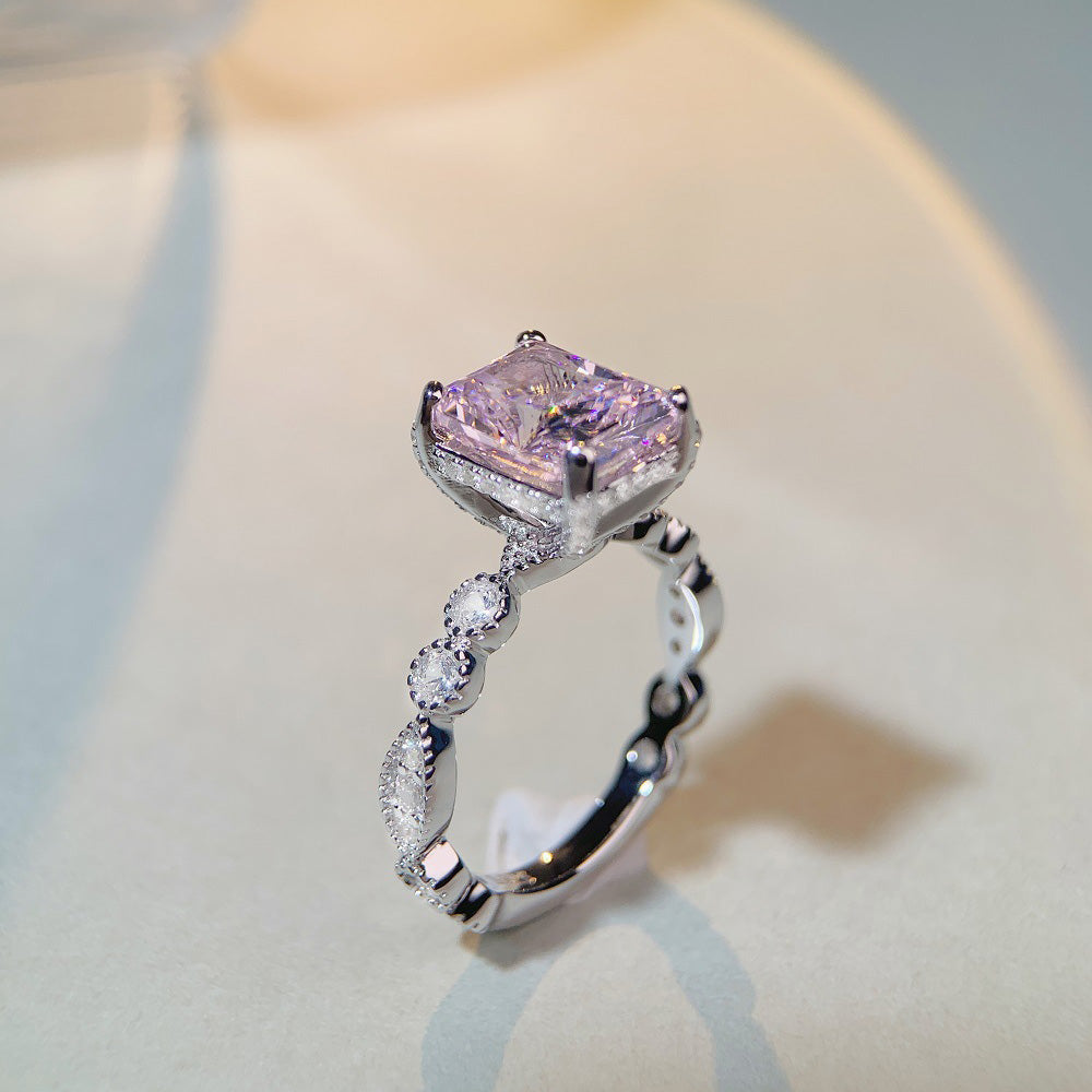 4.0-Carat Radiant Cut Purple, Colorless, and Yellow Simulated Diamonds Engagement Ring