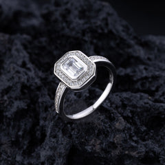 Halo, Accents Emerald Cut Simulated Diamond Engagement Ring