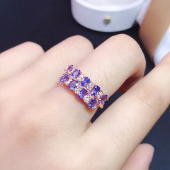 Tanzanite Oval Cut Wedding Band in Sterling Silver with White Gold Plating