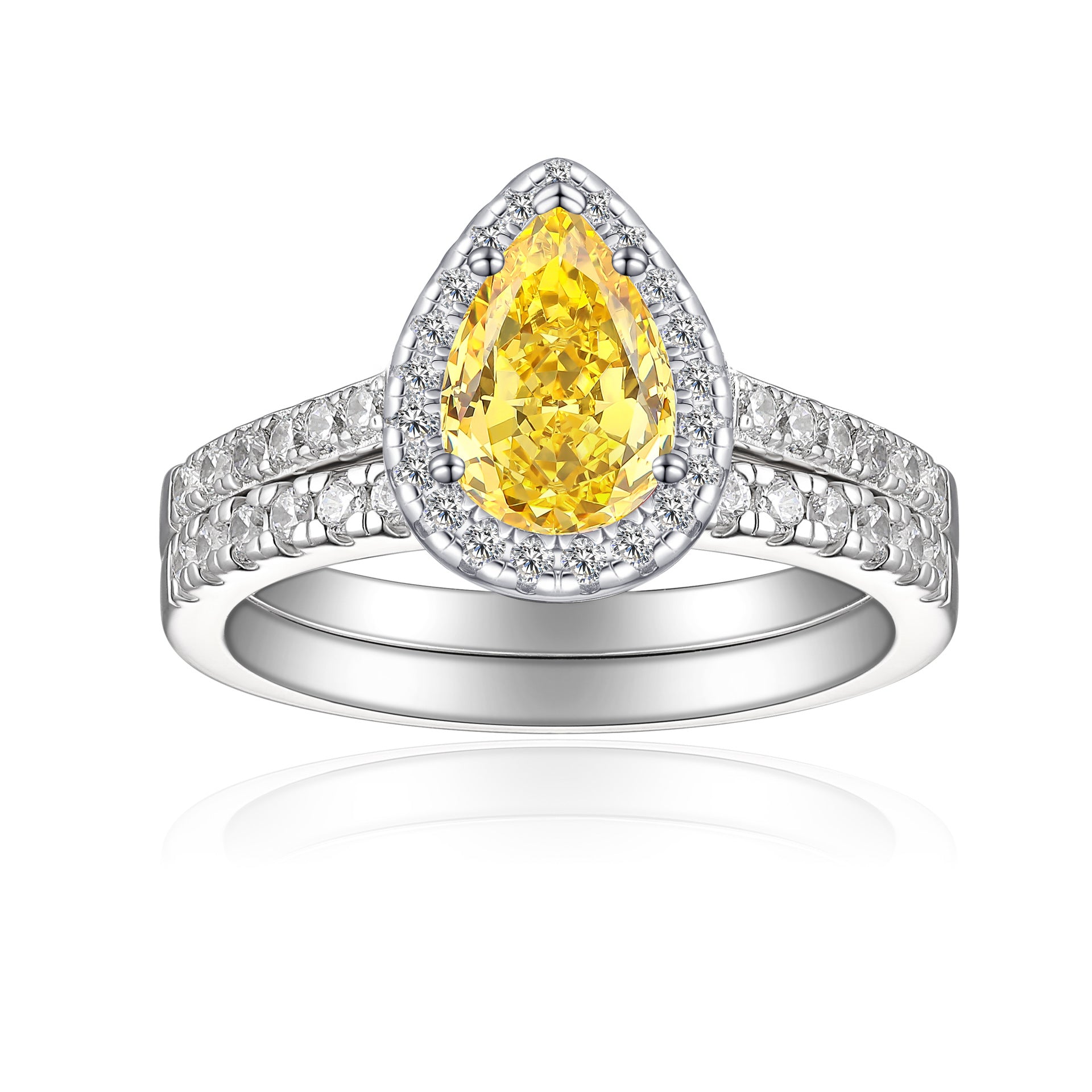 1.5-Carat Pear Cut Simulated Diamond Wedding Set with Accents & Halo Design