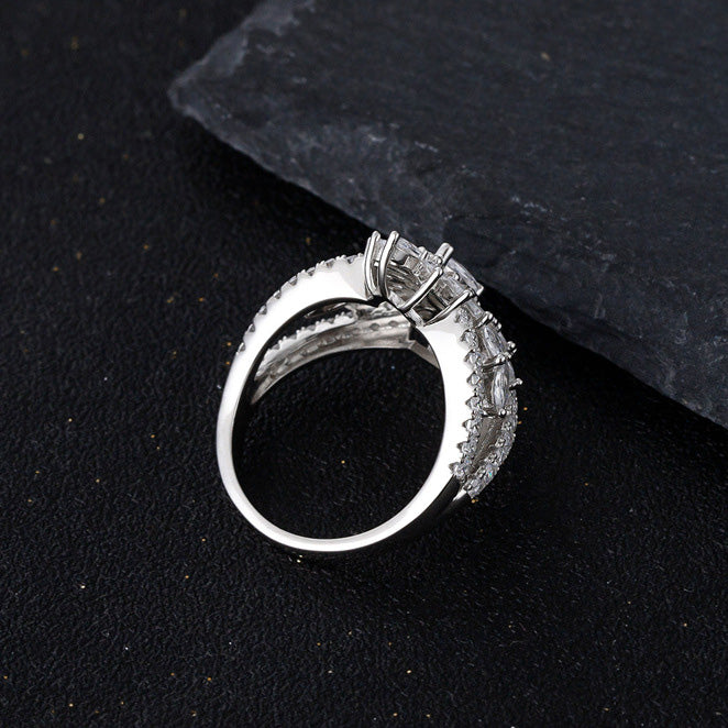 Unique Marquise Cut Simulated Colorless Diamond Engagement Ring