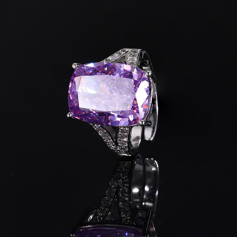 9-Carat Radiant Cut Pink, Yellow, and Purple Simulated Diamonds Engagement Ring