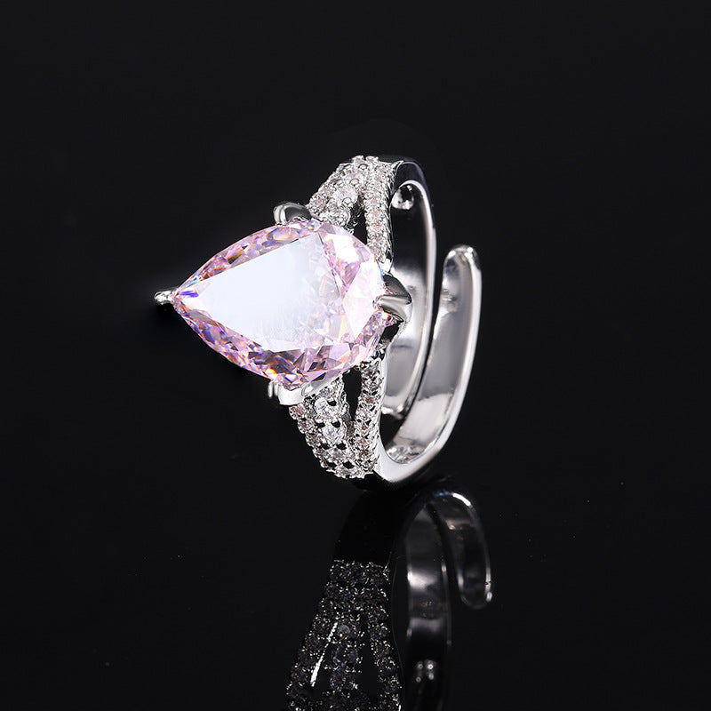 7.0-Carat Pear Cut Yellow and Pink Simulated Diamonds Adjustable Engagement Ring