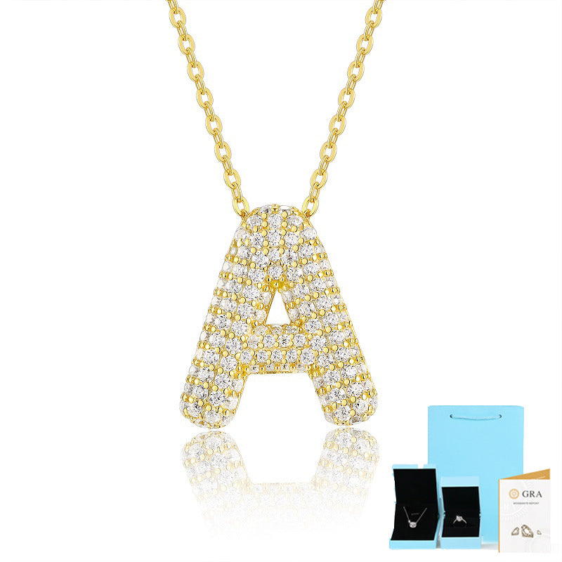 Moissanite Letter Pendant Necklace in 18K Gold Plated Sterling Silver with GRA Certificate