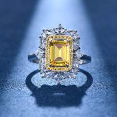 1.5-Carat Emerald Cut Simulated Yellow and Colorless Diamond Engagement Ring with 4-Prong Setting