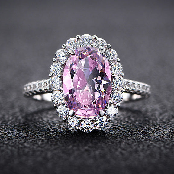 Halo, Accents 5.6-Carat Oval Cut Pink Simulated Diamond Engagement Ring