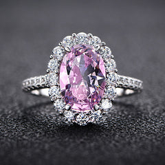 Halo, Accents 5.6-Carat Oval Cut Pink Simulated Diamond Engagement Ring