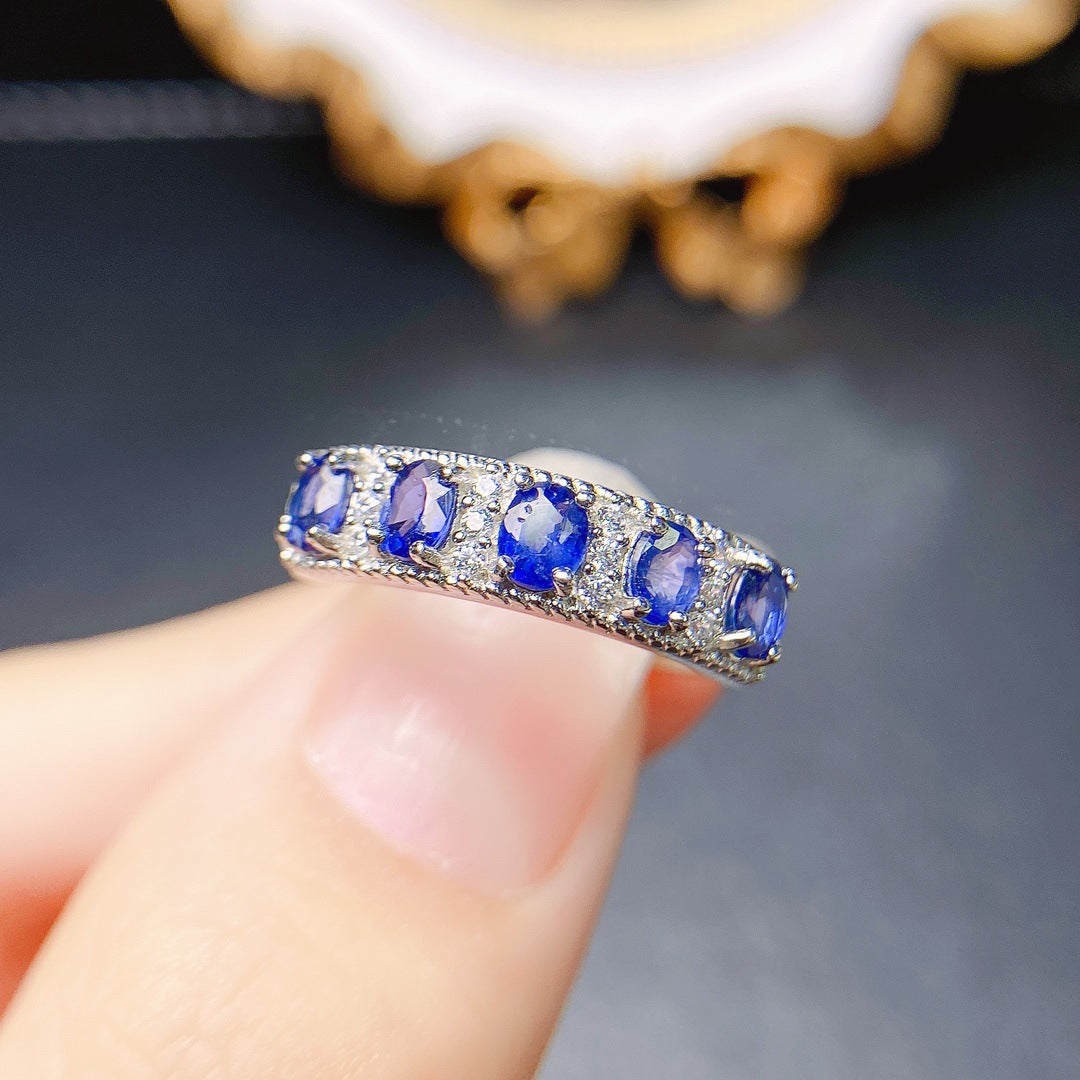 Sapphire Oval Cut Wedding Band in Sterling Silver