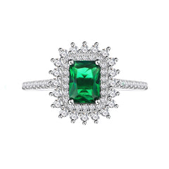 Floral Design Emerald Cut Simulated Emerald Engagement Ring with 4-Prong Setting