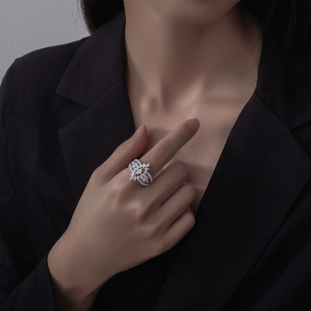 Unique Marquise Cut Simulated Colorless Diamond Engagement Ring