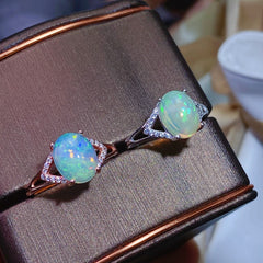 3-Carat Opal Oval Cut Ring in Sterling Silver with White Gold and Rose Gold Plating