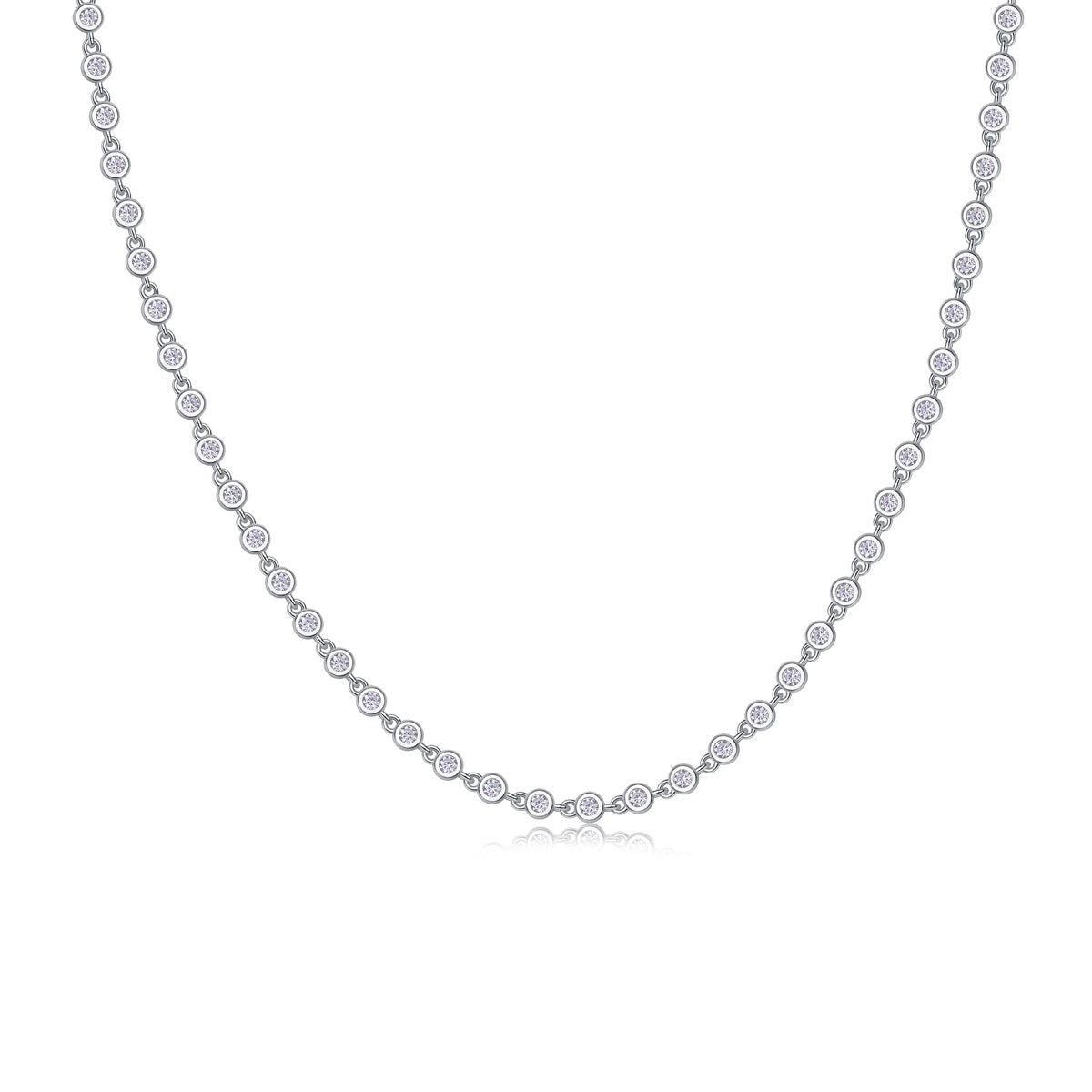 Moissanite Tennis Necklace in Sterling Silver with White Gold Plating with GRA Certificate