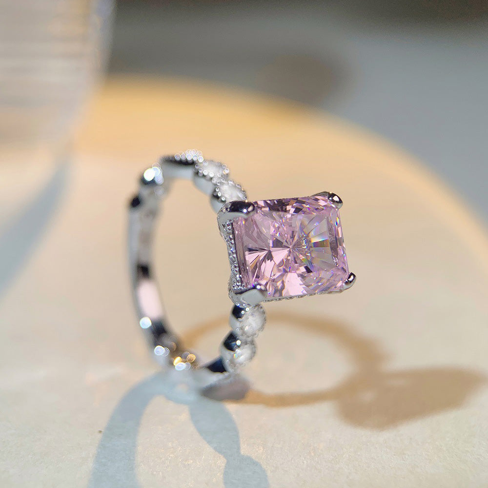 4.0-Carat Radiant Cut Purple, Colorless, and Yellow Simulated Diamonds Engagement Ring