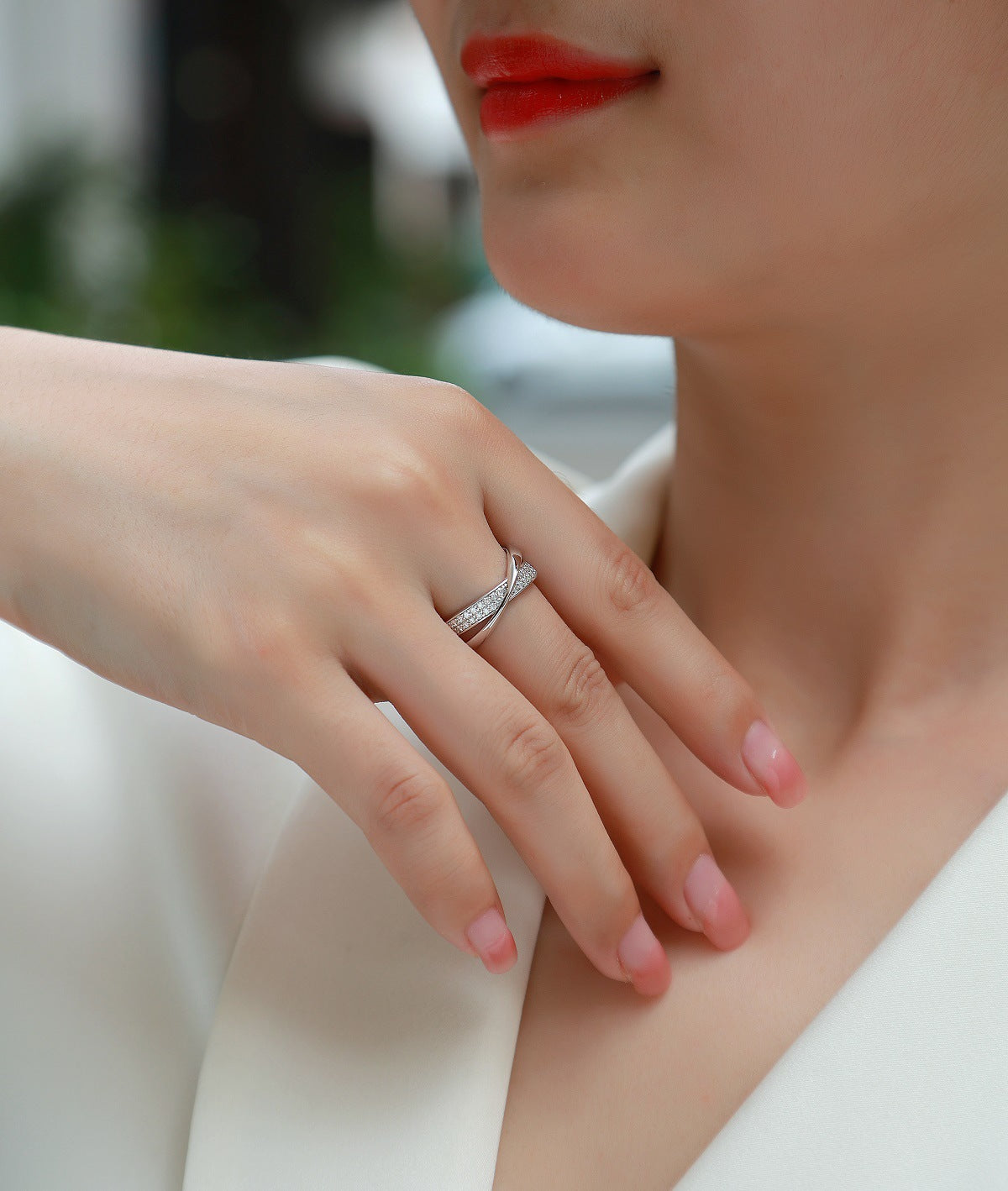 Round Moissanite Eternity Band in Sterling Silver with Classic Paved Design with GRA Certificate