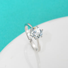 Classic Round Cut Moissanite Engagement Ring in Sterling Silver with GRA Certificate