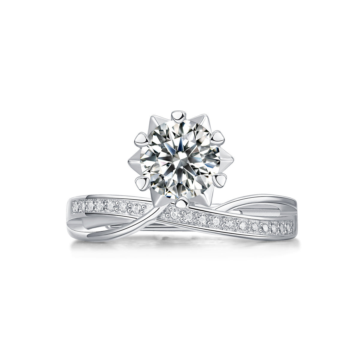 Starlight Snowflake Moissanite Ring in Sterling Silver with Accents with GRA Certificate