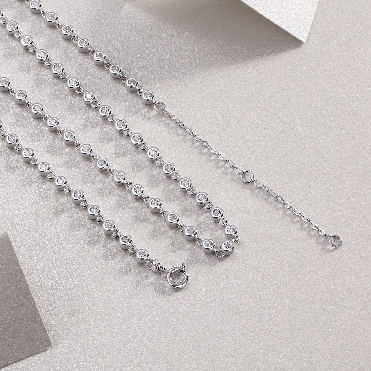 Moissanite Tennis Necklace in Sterling Silver with White Gold Plating with GRA Certificate