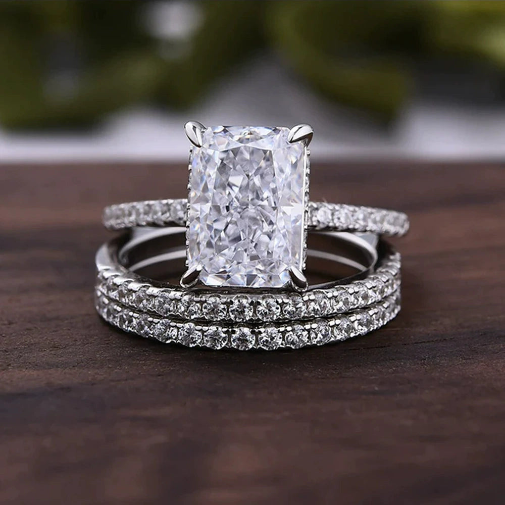 3-Piece Sona Simulated Diamond Wedding Set in Sterling Silver with Radiant Cut