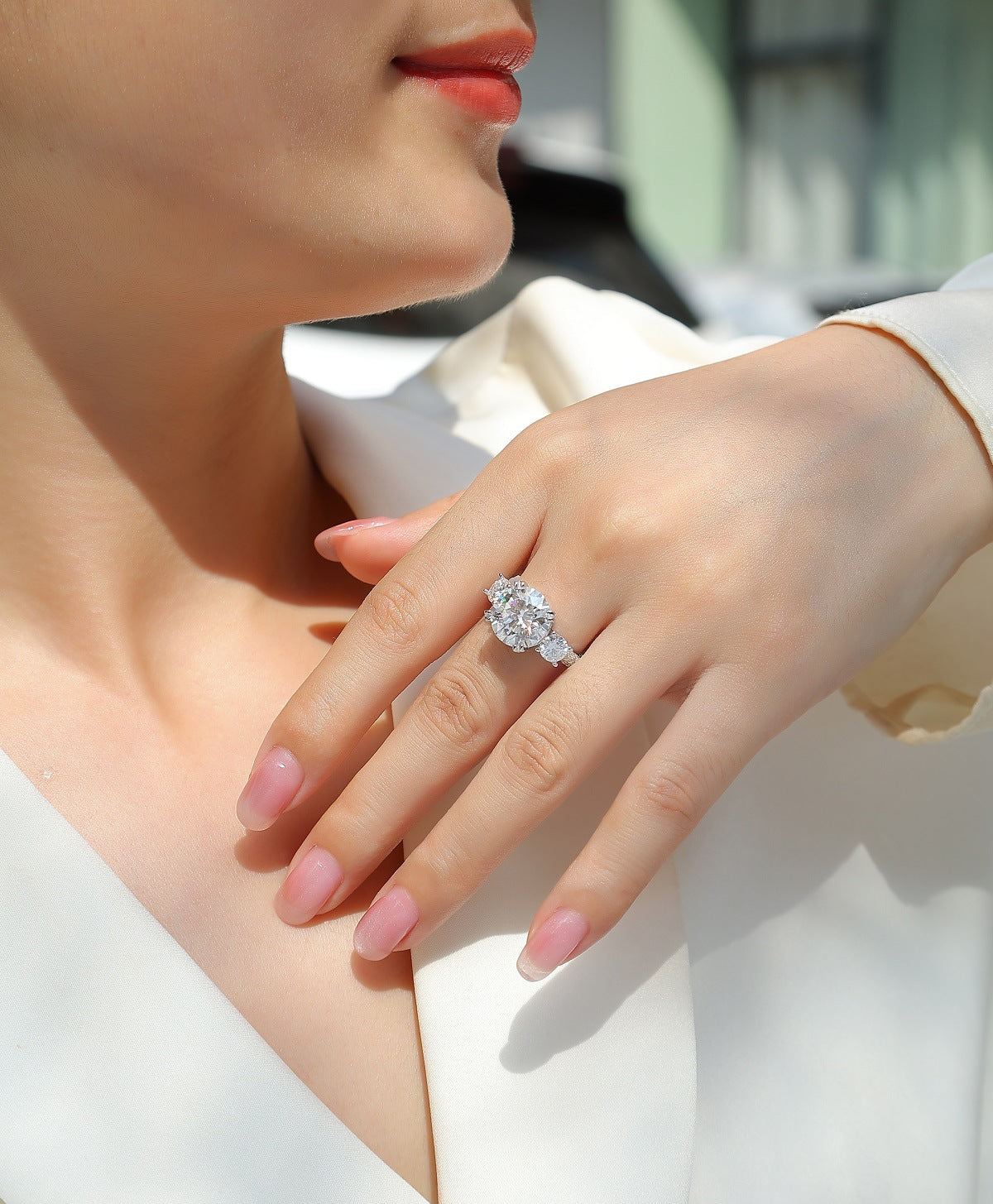 5-Carat Round Moissanite Cluster Engagement Ring in Sterling Silver with GRA Certificate