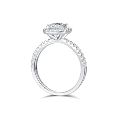 1.0 Carat Round Moissanite Halo Engagement Ring in Sterling Silver with Accents