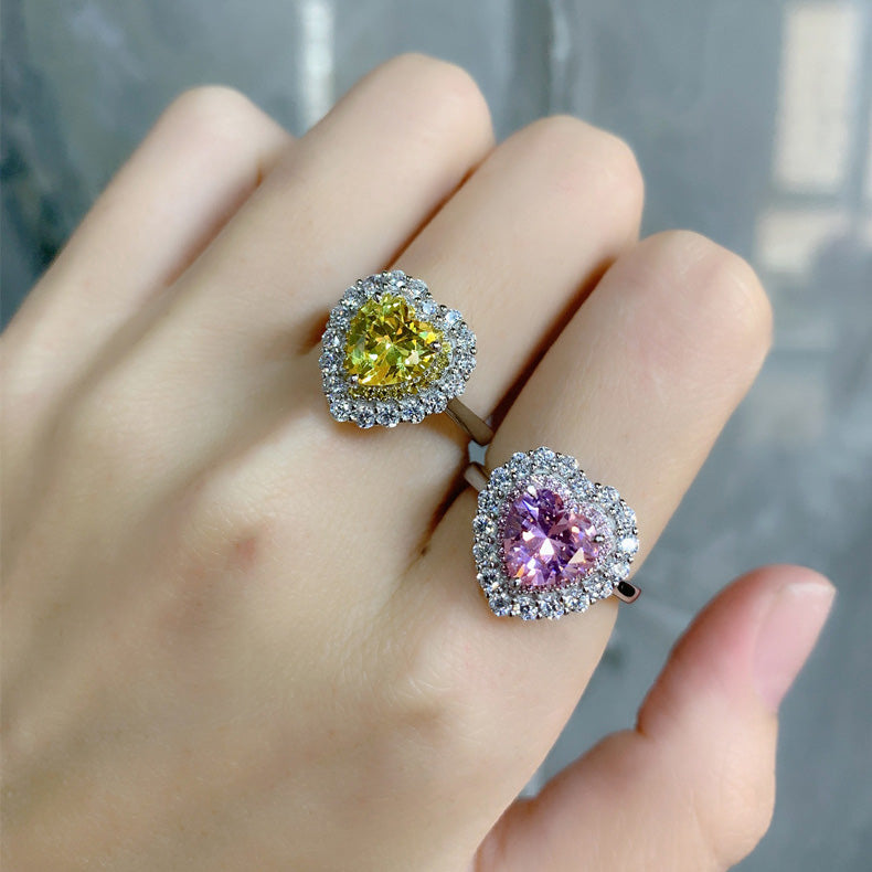 Heart-Cut Pink and Yellow Simulated Diamond Jewelry Set in Sterling Silver