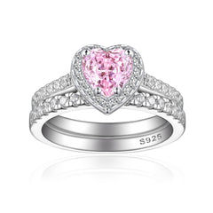 1.0-Carat Heart Cut Simulated Diamond Wedding Set with Accents & Halo Design