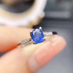 Sapphire Oval Cut Engagement Ring with Accent Stones in Sterling Silver