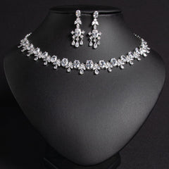 Bridal Necklace and Earrings Set in White Gold with Simulated Diamonds